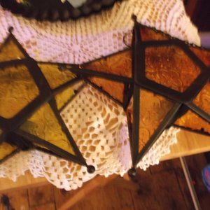set of 2 glass & metal star candle holders